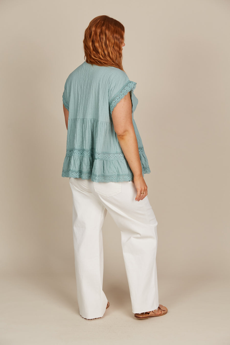 Fleur V-Neck Top - Seafoam