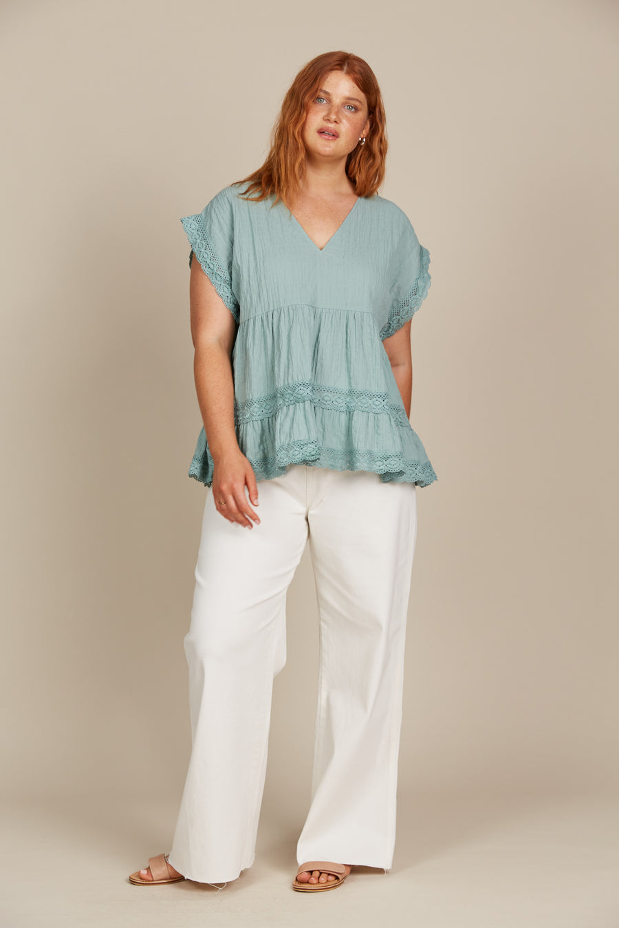 Fleur V-Neck Top - Seafoam