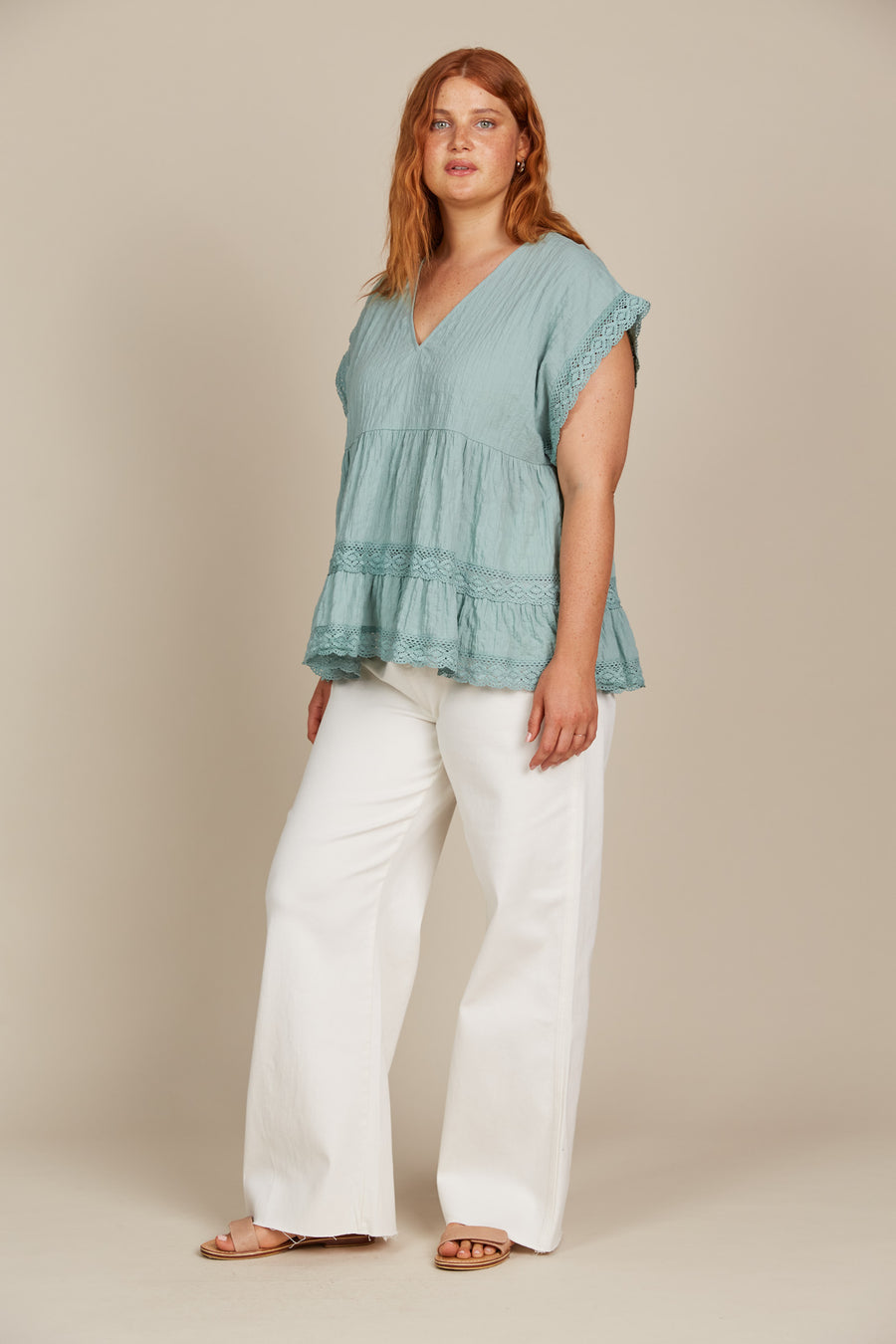 Fleur V-Neck Top - Seafoam