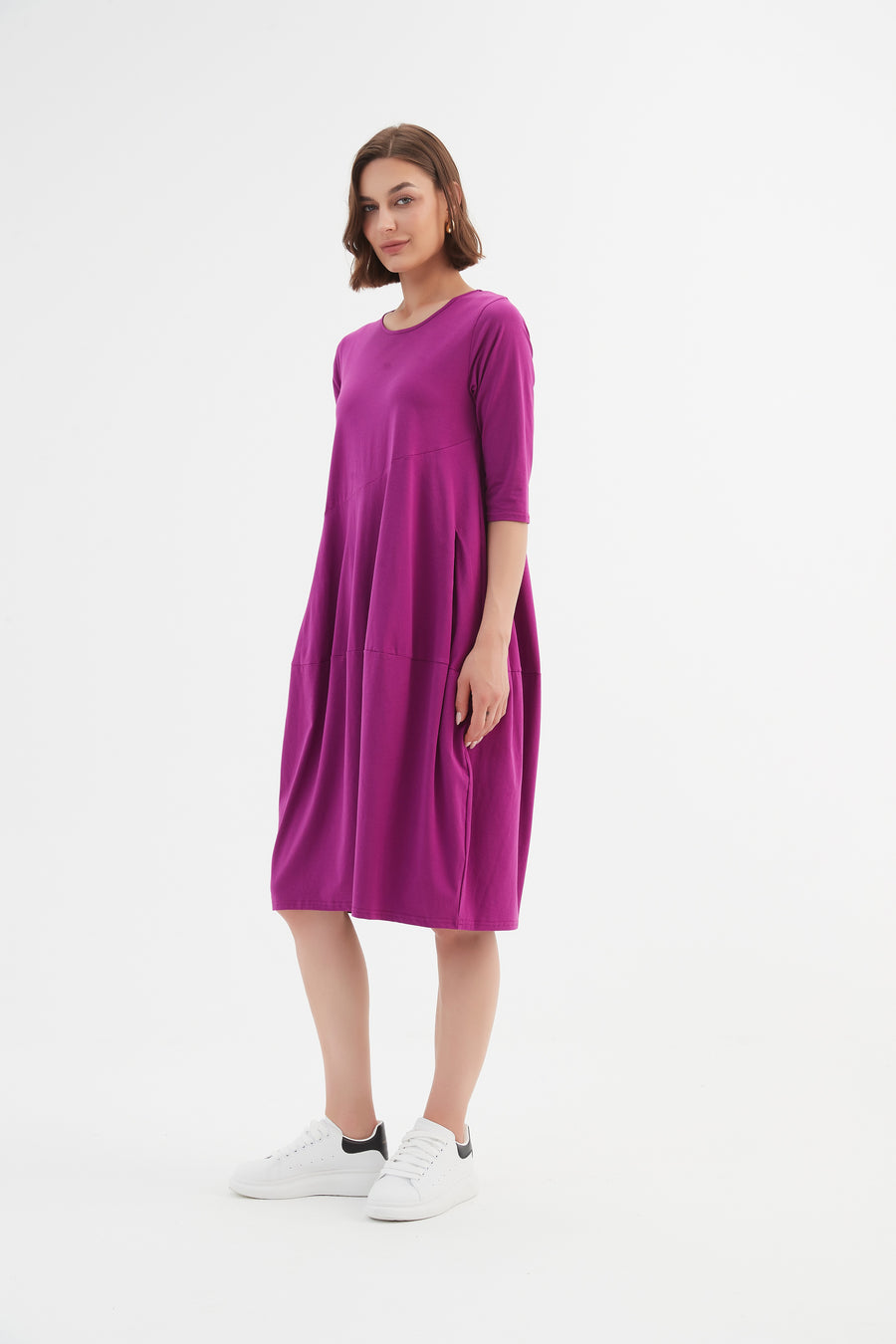 Diagonal Seam Dress - Fuchsia