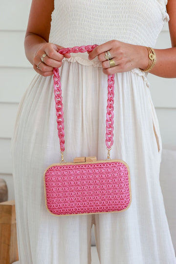 Timber Frame Woven Clutch Bag - Hot Pink