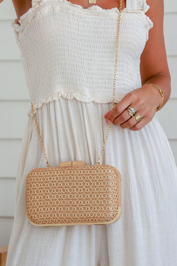 Timber Frame Woven Clutch Bag - Tan