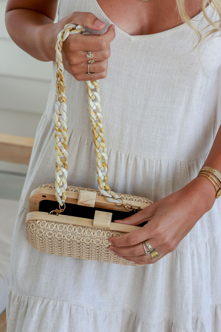 Timber Frame Woven Clutch Bag - Tan