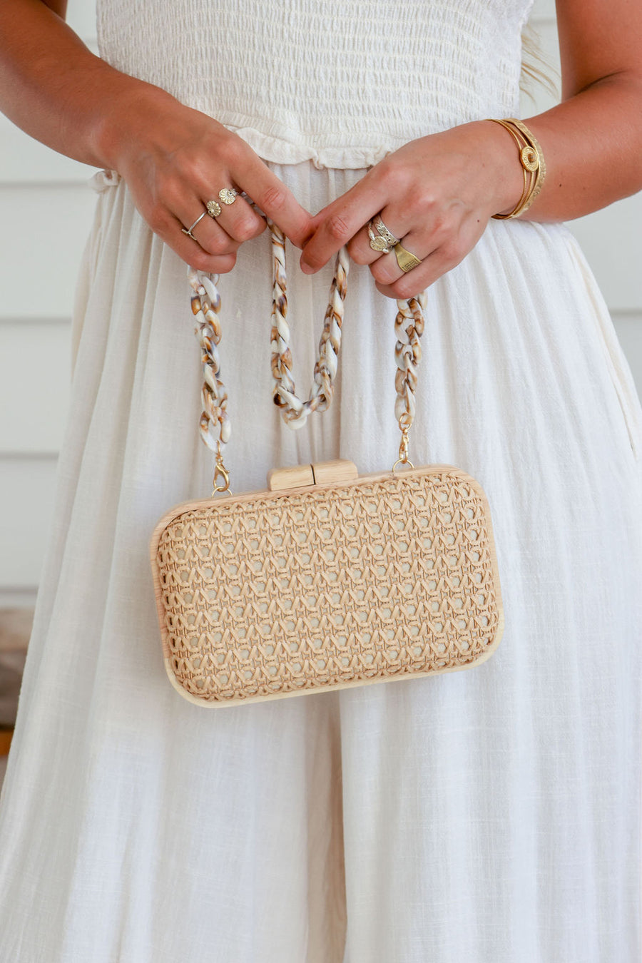 Timber Frame Woven Clutch Bag - Tan