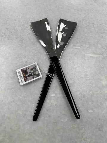 Triangle Stainless Salad Servers - Black