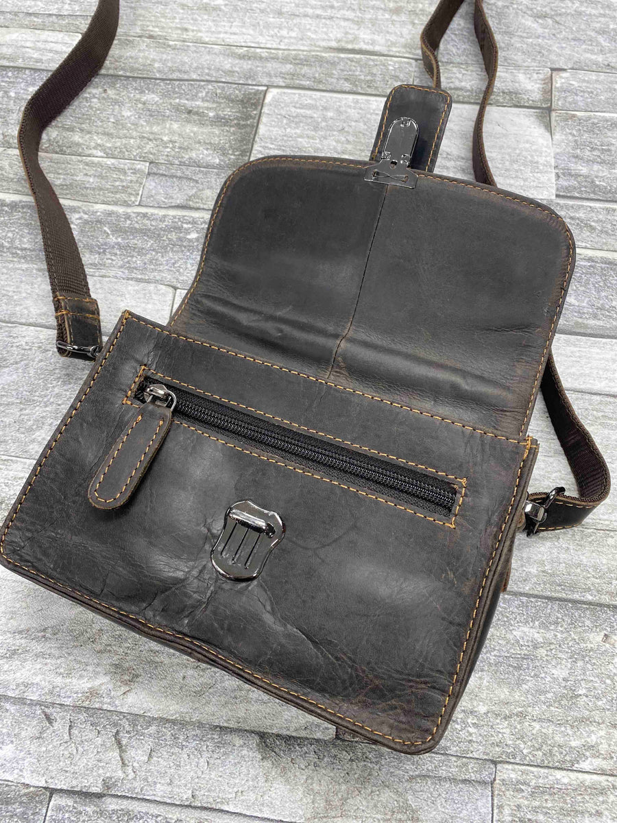 Leather Mobile Pouch Bag - Brown