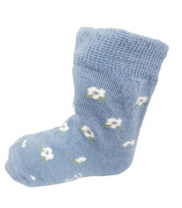 Child Merino Crew Socks - Blue Flowers