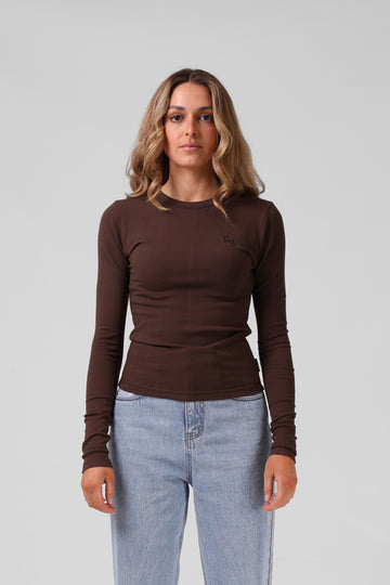 Ribbed Long Sleeve Tee - Chocolate