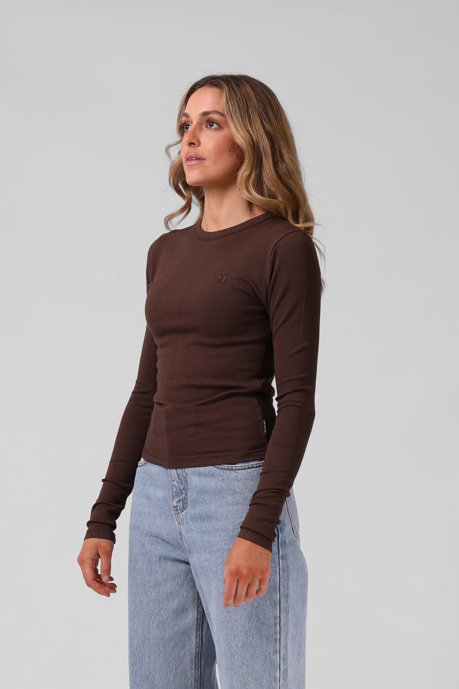 Ribbed Long Sleeve Tee - Chocolate