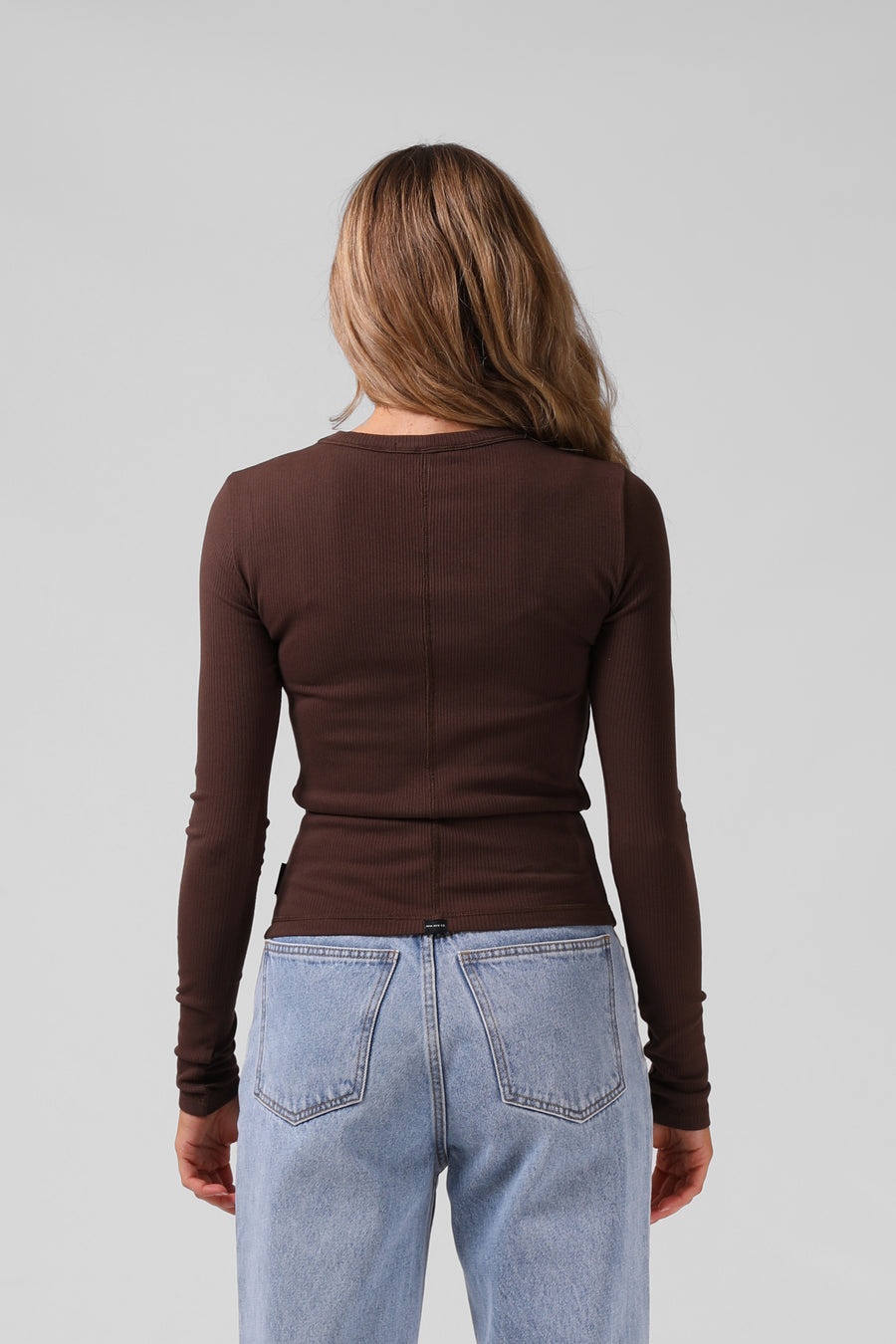 Ribbed Long Sleeve Tee - Chocolate