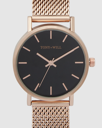 Small Classic Mesh Strap Watch - Rose Gold/Black