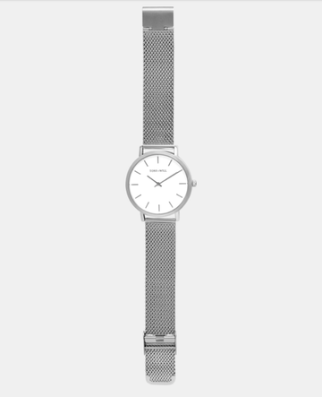 Small Classic Mesh Strap Watch - Silver/White/Silver