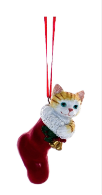 Resin Tree Hanger - Cat in stocking