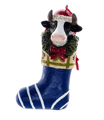 Resin Tree Hanger - Cow in stocking