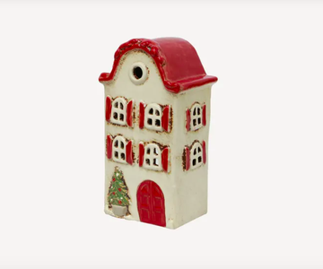 Alsace Tea Light Villa Christmas - Stone with Red Shutters