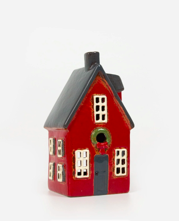 Alsace Red Tea Light Cottage - Red with Wreath