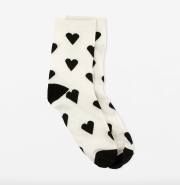 Sock - White with Black Hearts