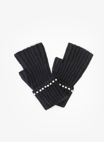 Pearl Fingerless Gloves - Black