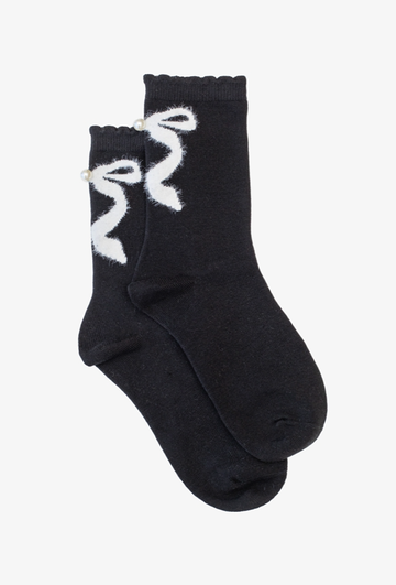 Pearl Bow Sock - Black