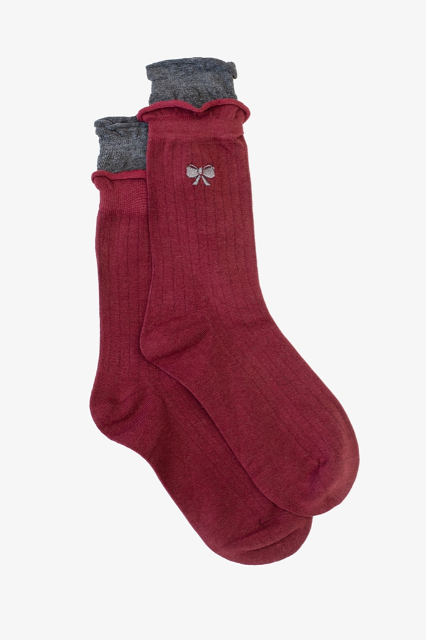 Merlot & Grey Bow Sock