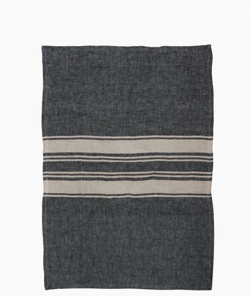 Twill Tea Towel Charcoal with Narrow Natural Stripes