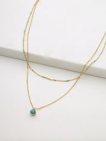 Layered Blue Mini Necklace - Gold