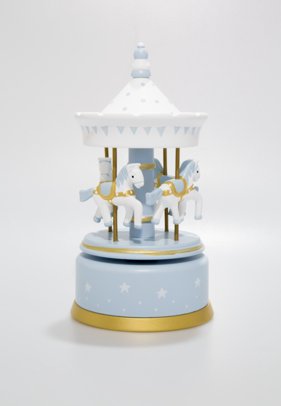 Wooden Carousel Music Box - Blue