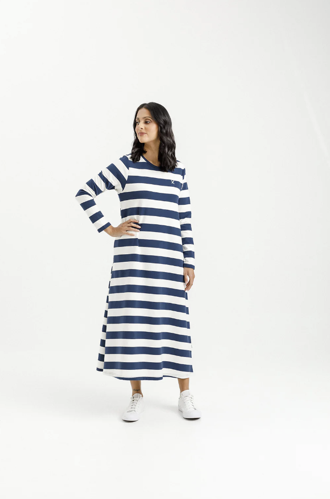 Kinsley Midi Dress - Indigo Blue Stripe with Mini X