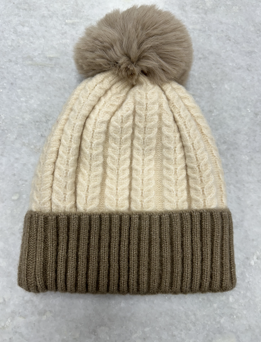 2 Tone Cashmere Beanie Cream