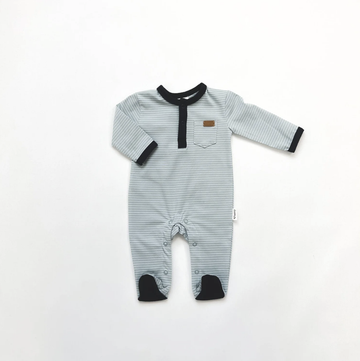 Baby Boys Winter Onesie - Grey Blue Stripe