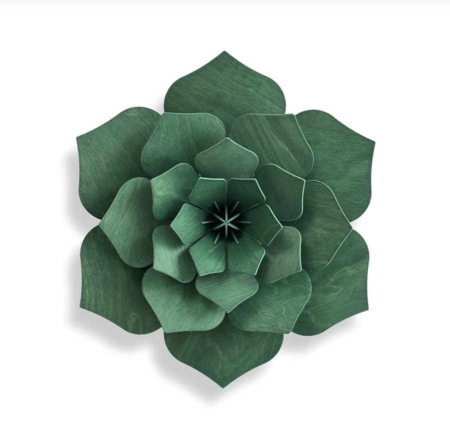 3D Wooden Decoration Flower, 24cm - Dark Green