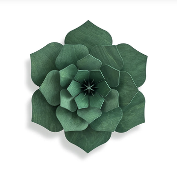 3D Wooden Decoration Flower, 15cm - Dark Green