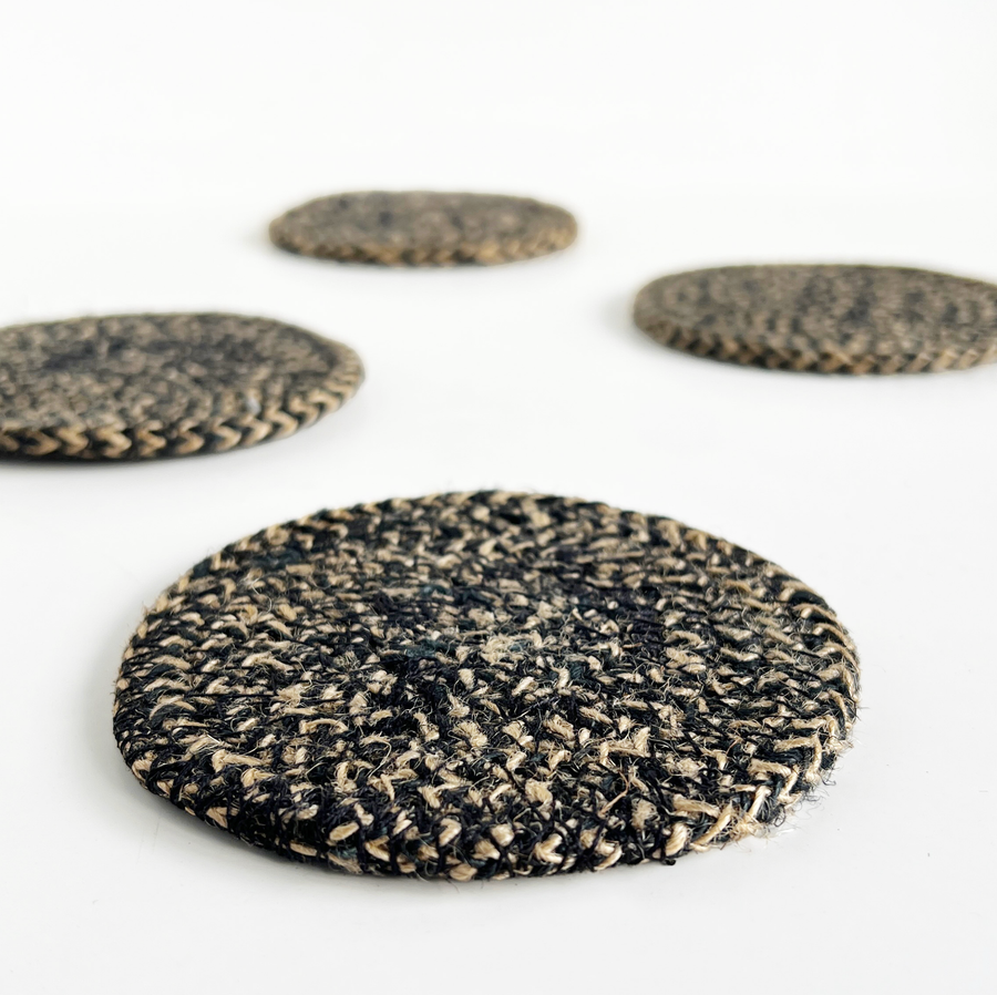 Seagrass/Jute Round Coaster - Set 0f 4 Black/Natural