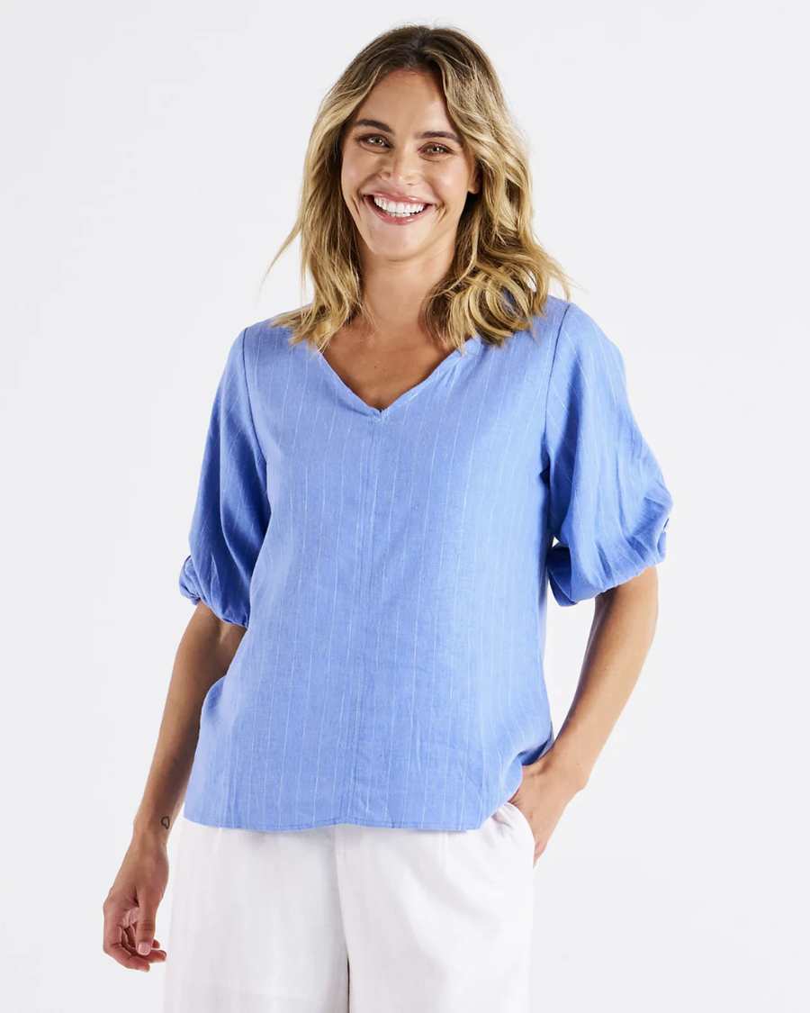 Elanora Linen Blouse - Berry Blue Stripe