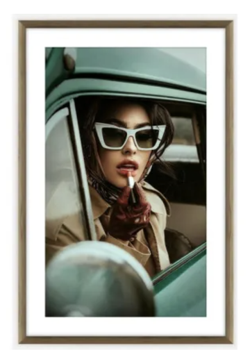 Retro Lady Glass Framed Print