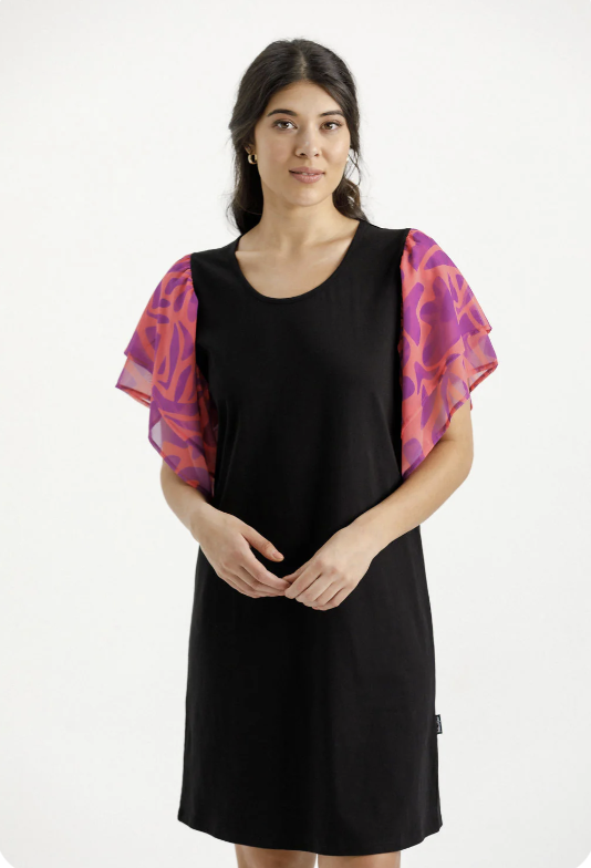 Lola Dress - Black with Sunset Floral Sleeves