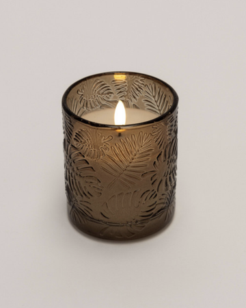 Palm Leaf Cut Glass Candle - Umber