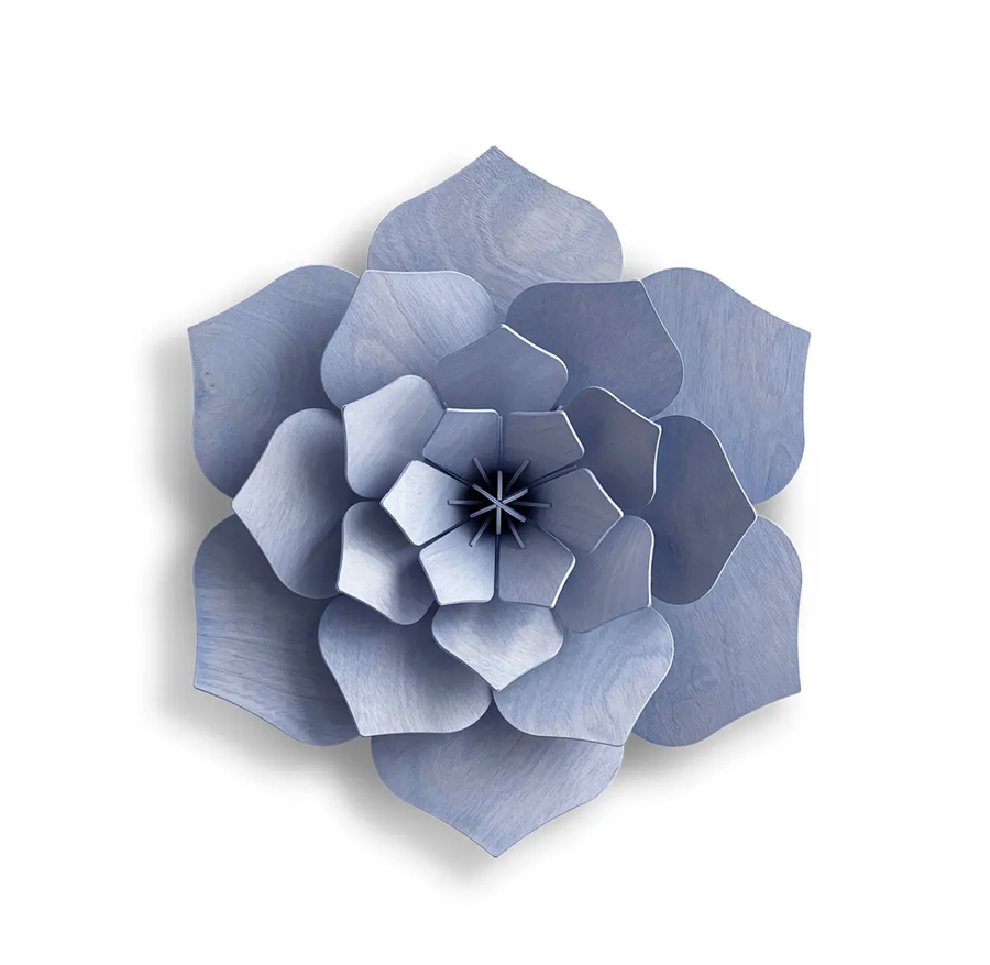 3D Wooden Decoration Flower, 34cm - Flax Blue