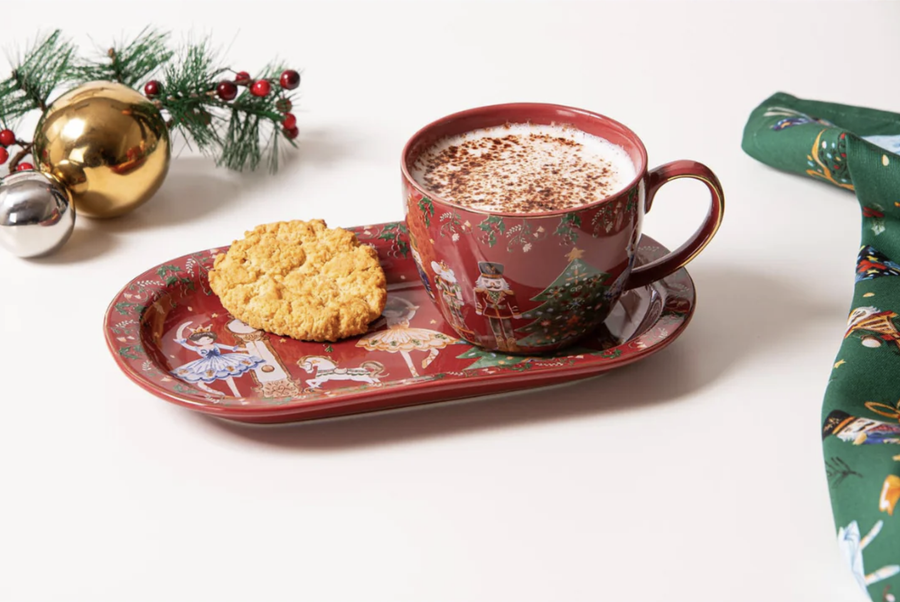 Christmas Wonderland Burgundy Mug & Plate Set