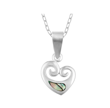 Sterling Silver Paua Koru Heart Necklace