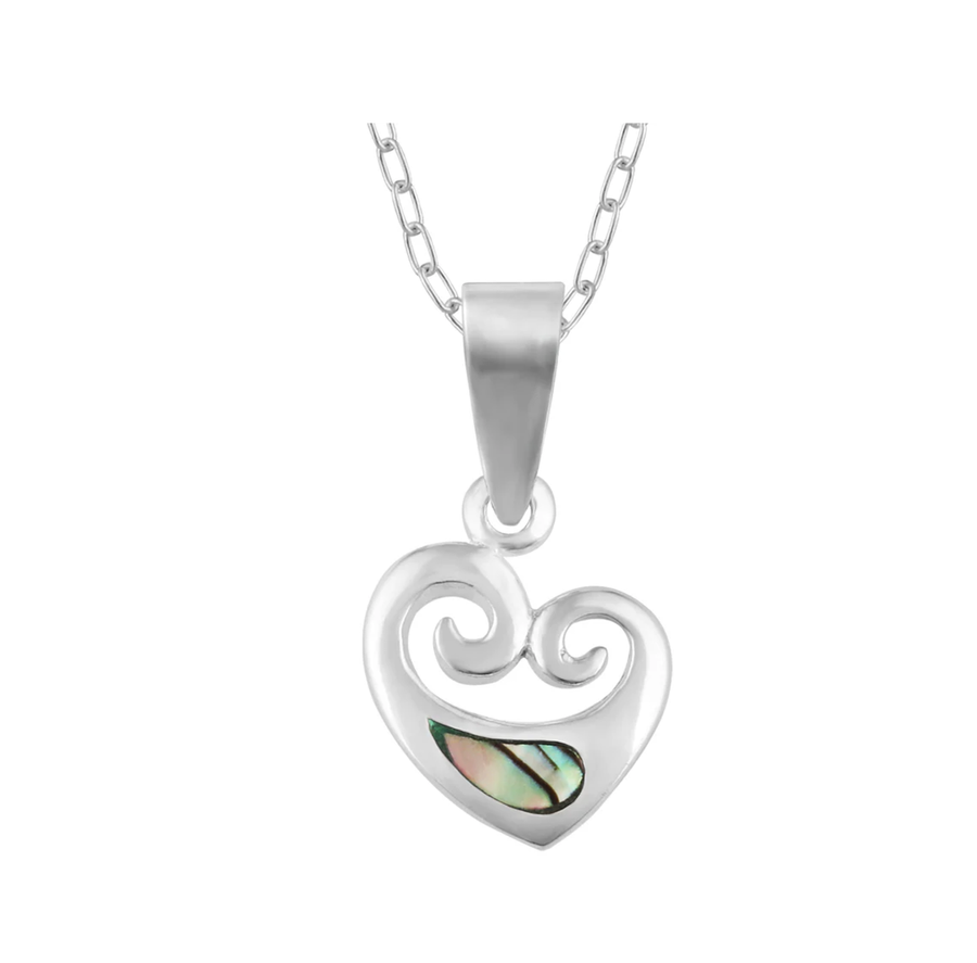 Sterling Silver Paua Koru Heart Necklace