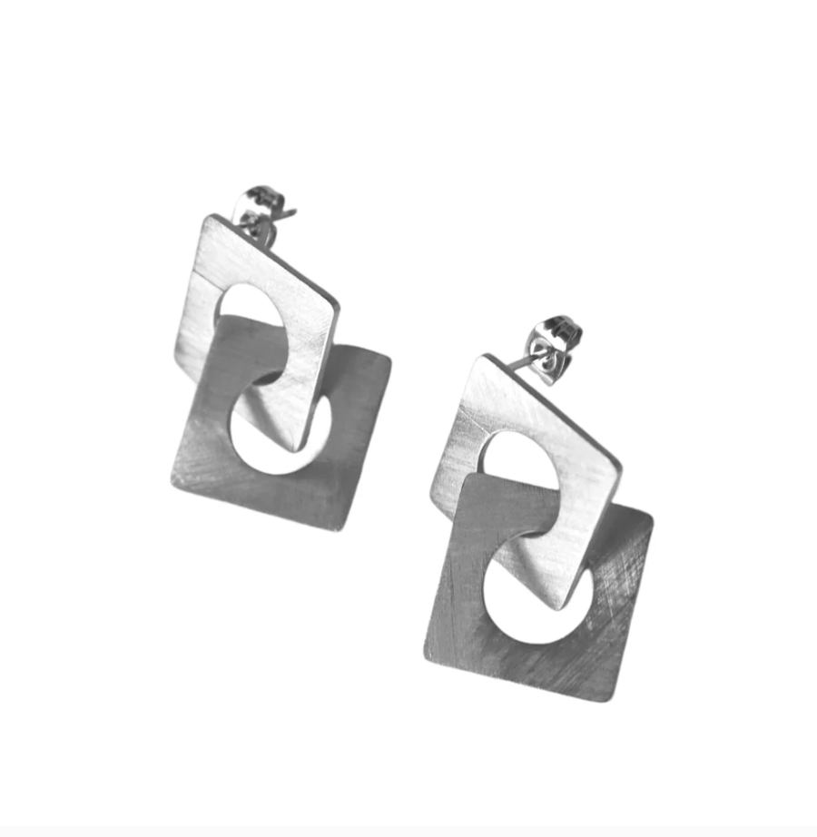 Carre Silver Stud Earrings