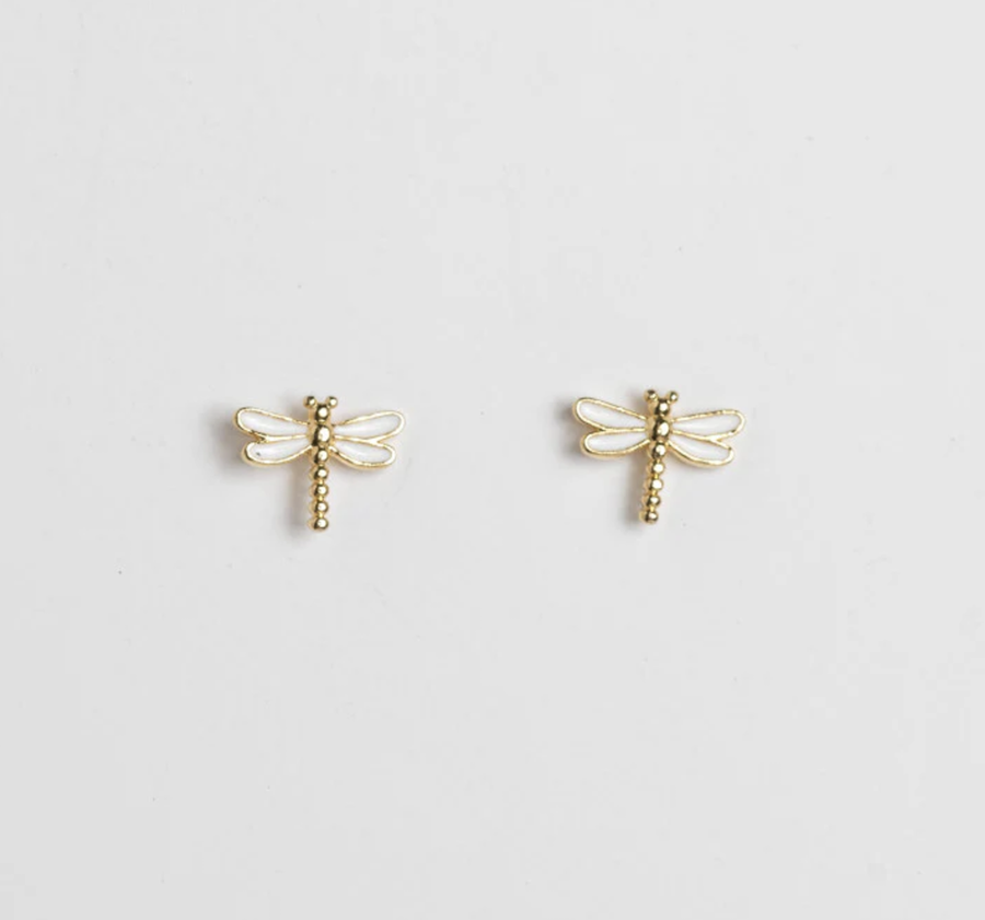 Earrings - Gold Dragonfly White