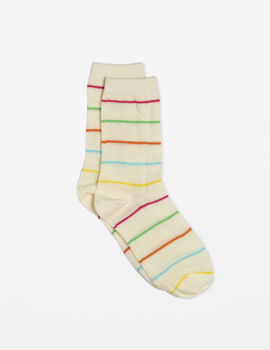 Sock - Waffle Stripes White