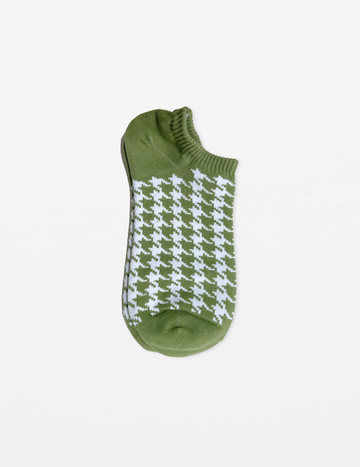 Sock - Houndstooth Moss & White