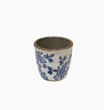 Blue Floral Herb Pot Large