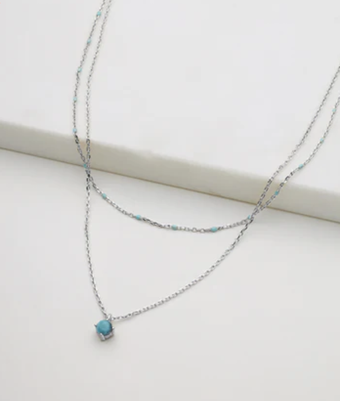 Layered Blue Mini Necklace - Silver