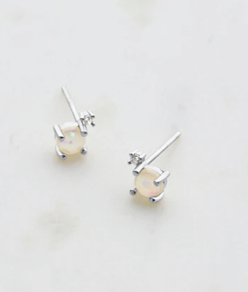 White Opal & Crystal Stud - Silver