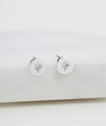 Crystal Disk Stud Earrings - Silver