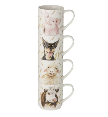 Farmyard Faces Stackable Mugs - 4pk